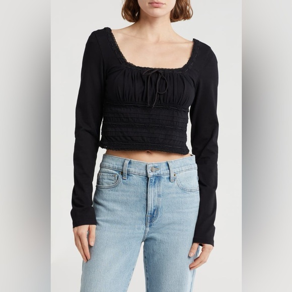 Free People Tops - Free People Black Long Sleeve Crop Top